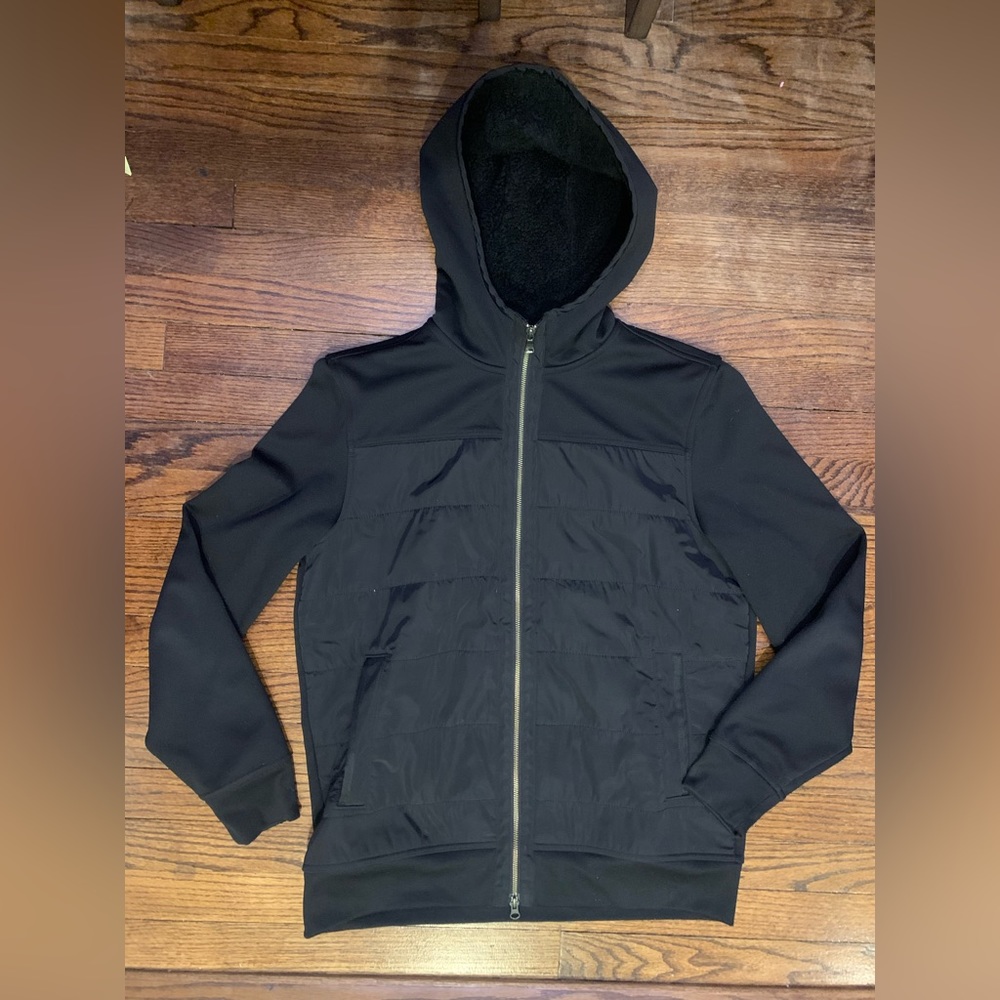 Banana Republic Men's Black jacket with Sherpa Hood Size Large